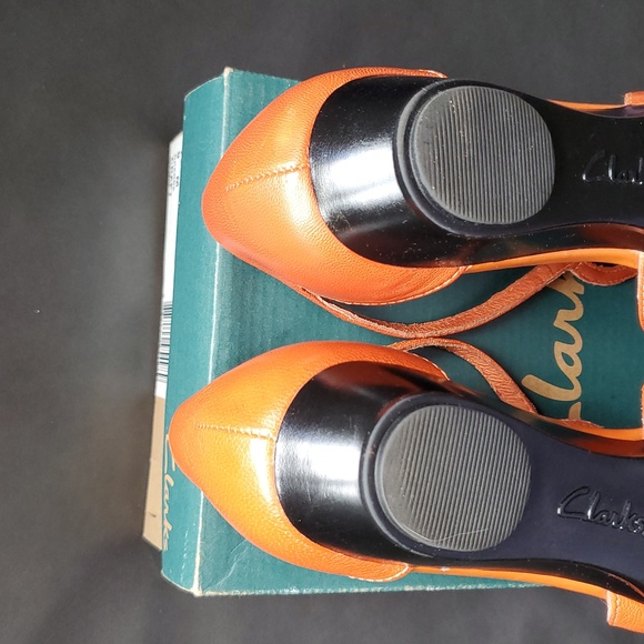 Clarks Orange Leather Heel Sandals Strappy Ankle Straps Halloween Witch Shoe? - Picture 5 of 15